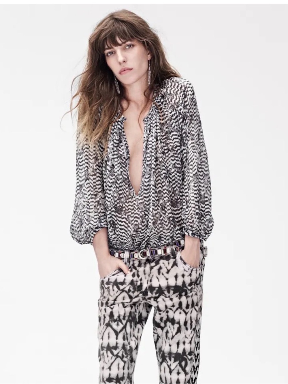 Isabel Marant pour H&M Black & White Printed Deep V Blouse